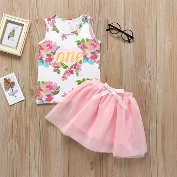 

2020 Summer Infant Rompers Clothes Sleeveless Print Tops Bow Pink Skirt Baby Girls Clothes Rompers Baby Costume 6M-4T