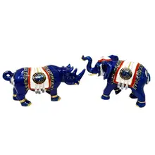 Фэн-шуй синий слон и носорог с талиаманскими перьями и амулетом против грабежа W4109