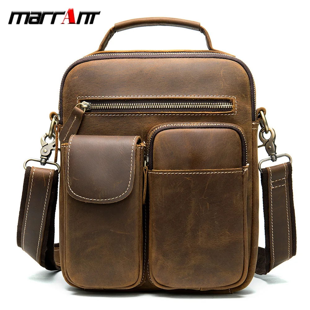 

Genuine Leather Solid Color Men Single Shoulder Oblique Satchel Head Layer Cowhide Crazy Horse Skin Male Bag