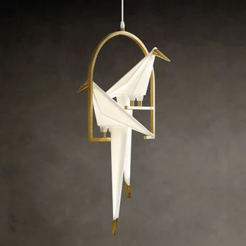 

Post Modern Crane Pendant Light Hanging LED Bird Pendant Lamp White Paper Gold Metal Suspension Rotate Pendant Lights Home Cafe