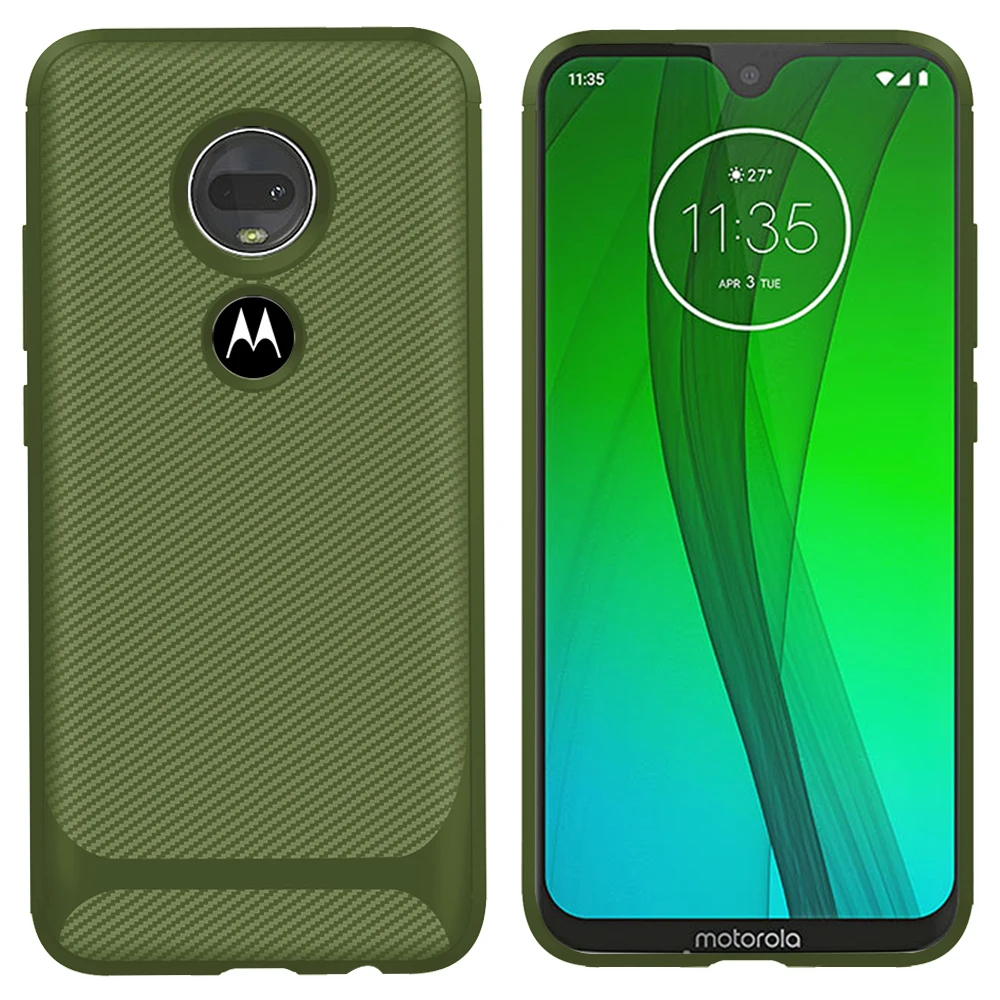Зеленый Moto rolaG7 Play G7 power G8 plus чехол из углеродного волокна ТПУ противоударный чехол - Цвет: Зеленый