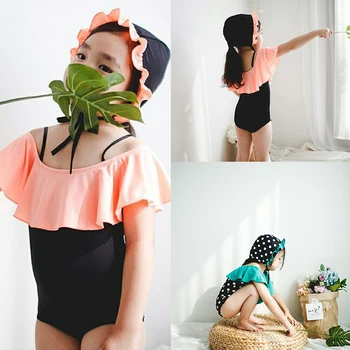 

2020 Girls Jumpsuit Toddler Swimming Set Children Baby Girls Ruffle Cartoon Swimwear Swimsuit Beach Playsuit Clothes Bathing