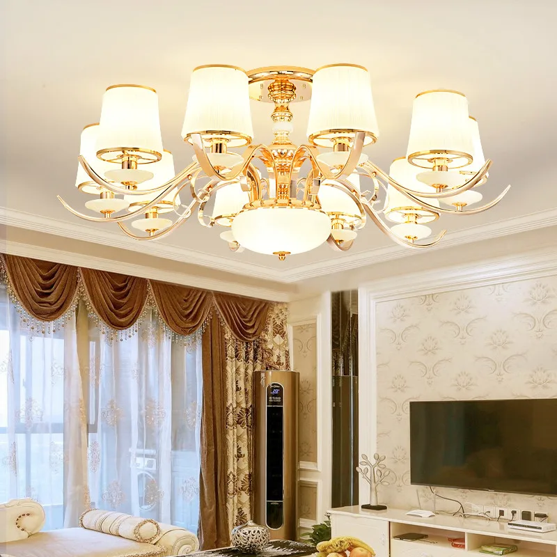 

European Luxury Golden LED Chandelier Lighting Jade Dining Living Room Glass Hanging Lamp Restaurant Hotel Villa Simple Fixtures