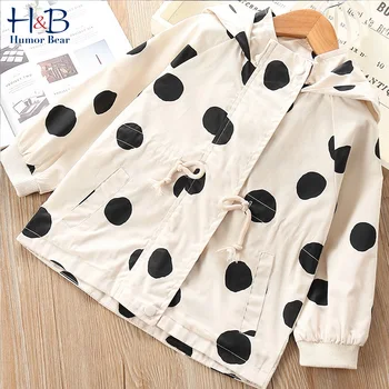 

Humor Bear Korean Children'S Clothing Girls Spring &Autumn Windbreaker Jacket New Baby Children Mid-Length Hooded Polka Dot Coat