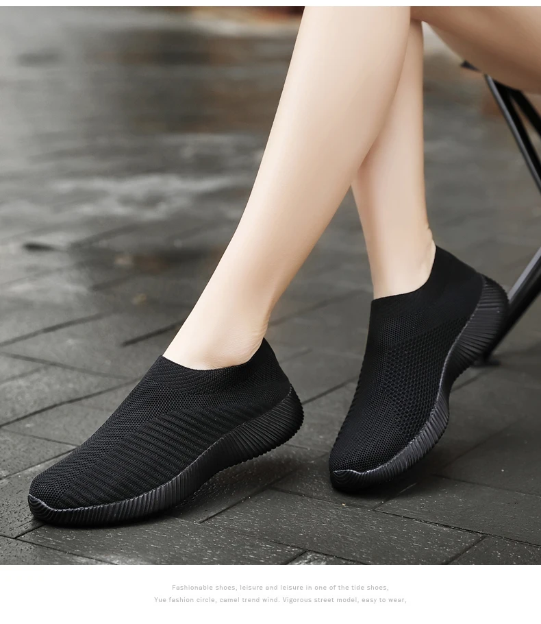 Women Flats Shoes Plus Size 35-43 Breathable Mesh Platform Sneakers Women Slip on Soft Ladies Casual Shoes Woman Knit Sock Flats