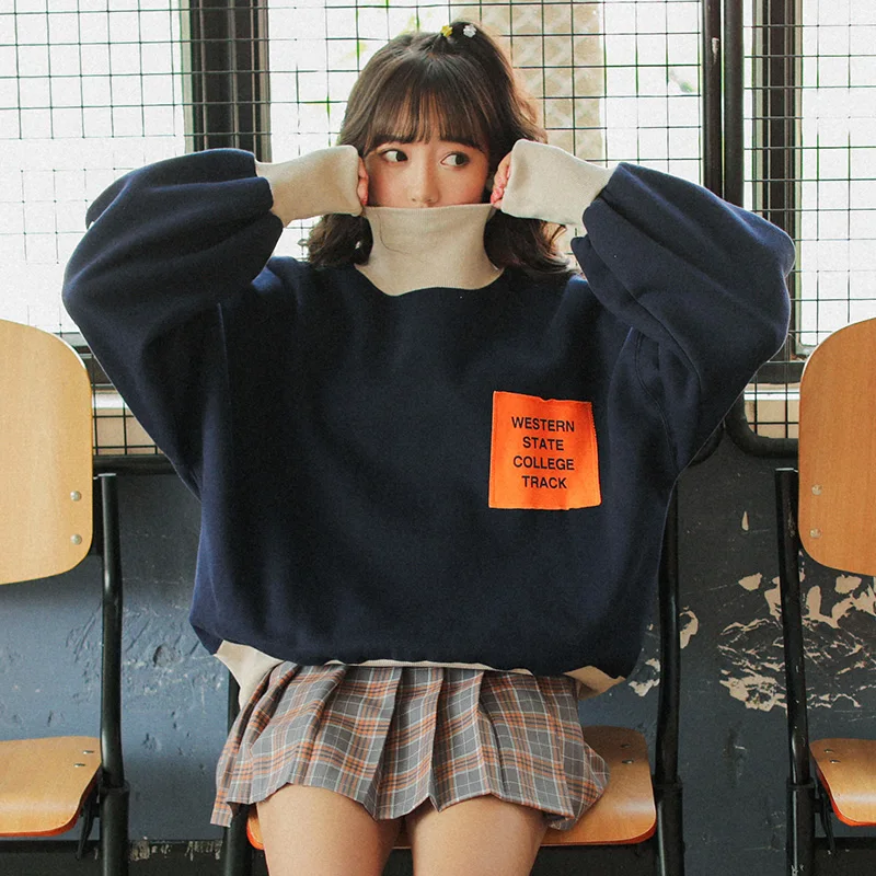 Skup Ulzzang Preppy styl ponadgabarytowych luźna bluza kobiet śliczne topy zima koreański styl kobiety gruby różowy bluza Kawaii ubrania