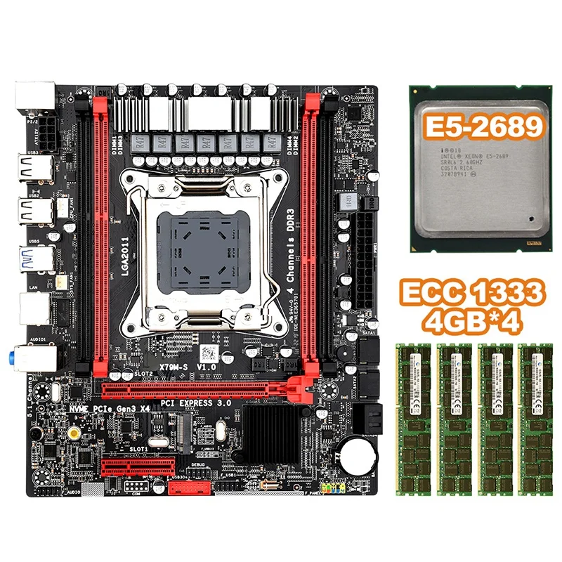 

X79MS LGA2011 Motherboard Set Combos with Intel E5 2689 4-Ch 4x4GB 16G 1333Mhz DDR3 ECC Support M.2 NVMe SATA3 USB3.0