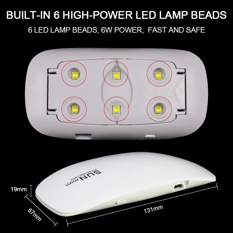 Arte Clavo 6W Nail Dryer Portable UV LED Lamp Nail Art Polish Light Mirco USB Cable SUN Mini Fast Delivery Manicure Machine Tool 6