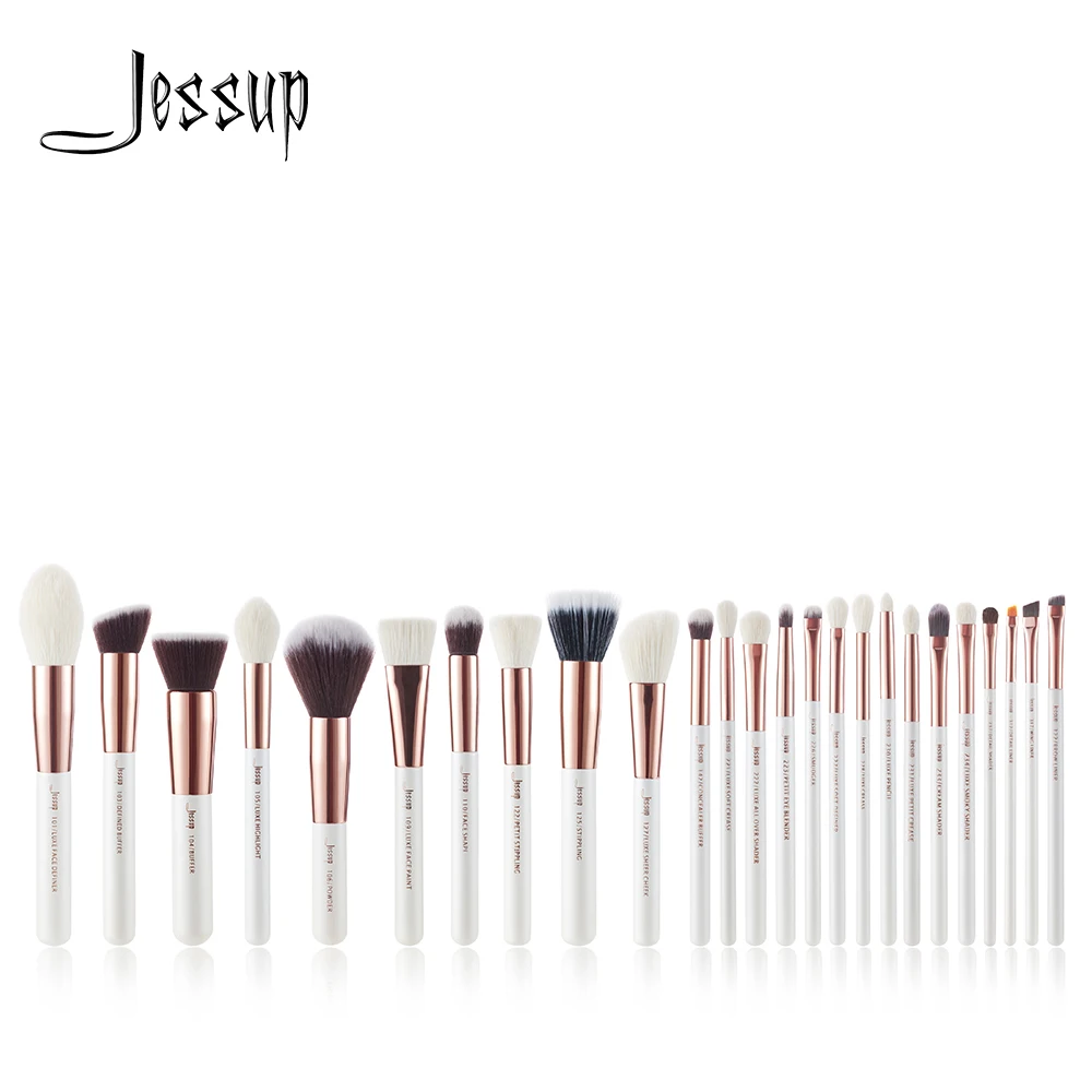 

Jessup White/Rose Gold Professional Makeup Brushes Set Make up Brush Tools kit Foundation Powder Blushes natural-synthetic hair