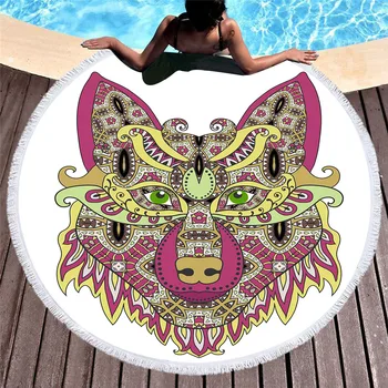 

Wolf Round Beach Towels Microfiber luxury Beach Towel with Tassle With Tassels Thick Terry Cloth bath towels for adults