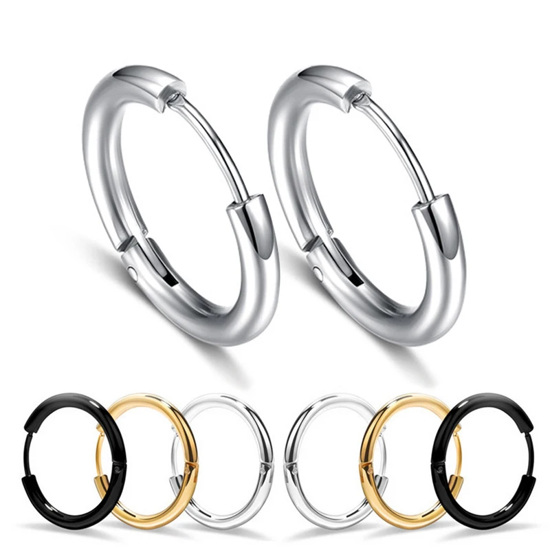 Hoop Earrings South Korea Popular  Earrings 2.5mm wide Round ear ring earrings titanium black male  Circle