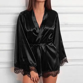 Silk satin robe woman lace kimono robe female bathrobe women robes sleepwear ladies sexy bathrobe