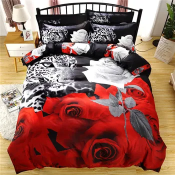 

Leopard Rose Bedding Set Animal Printed Duvet Cover Pillowcases Twin Queen King Size Beddings Bedlinen Dropship