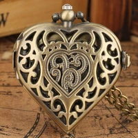Romantische Herz Form Quarz Taschenuhr Bronze/Silber/Schwarz Halskette Anhänger Kette Damen Uhr Souvenir Geschenke für Mädchen frauen