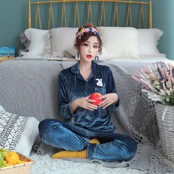 

Pajamas Female Autumn WinterLong Sleeve Trousers Cartoon Printed Super Cute Sweet Casual Homewear Set