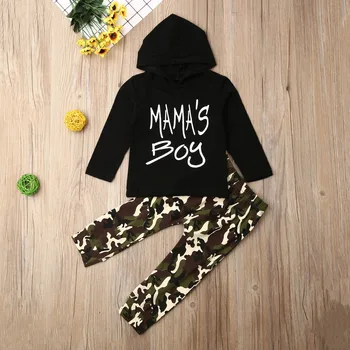 

Pudcoco Toddler Baby Boy Clothes Mama's Boy Long Sleeve Hooded Tops Camouflage Print Long Pants 2Pcs Outfits Autumn Warm Clothes