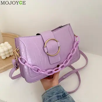 

Retro Stone Pattern Tote Shoulder Handbags Women Chain Candy Color PU Messenger Crossbody Bag