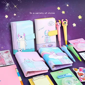 

Cute Ring Cover Planner A5 Cartoon Travelers Journal Spiral Agenda Personal Diary Notebook Kawaii Notebook Gift Set for Girls