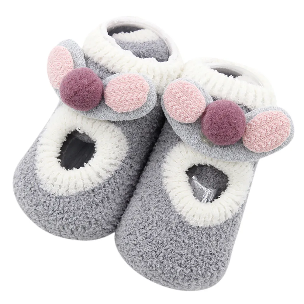 Зимние носки для новорожденных с героями мультфильмов детские Нескользящие хлопковые детские носки-тапочки с милыми мультяшными ушками детские носочки L505910 - Цвет: GY