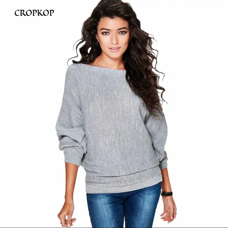 

2017 Fashion Autumn&Winter Women Sweaters Bat Sleeve Slash Neck Loose Pullover Long Sleeved Jumper Solid Color Female Tops