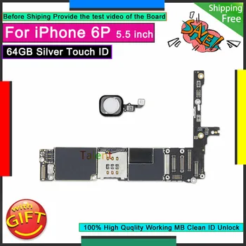 

For IPhone 6P 6 Plus Motherboard 64GB Silver Touch ID Home Button Unlocked Original Mainboard Good Logic Board Tested Functions