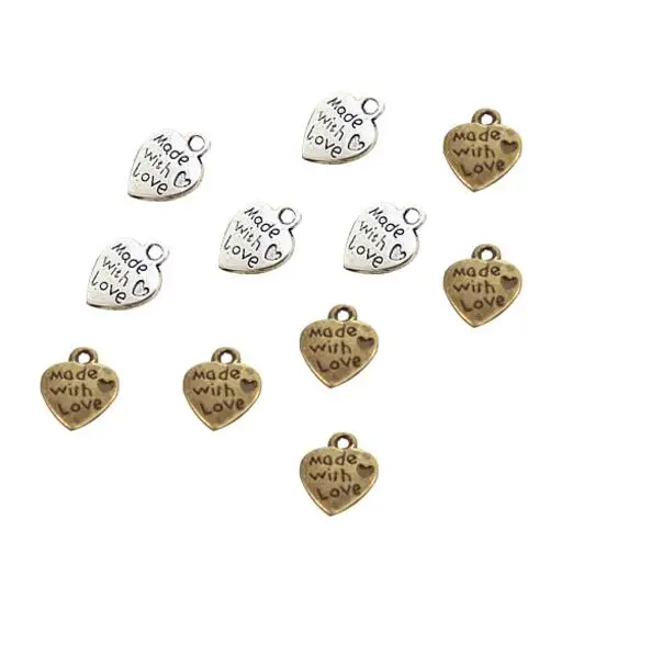 9*12MM 50pcs/lot Heart Shape Vintage Charms silver color/Bronze MADE WITH LOVE Pendants Necklace&ampBracelet Diy Beads | Украшения и