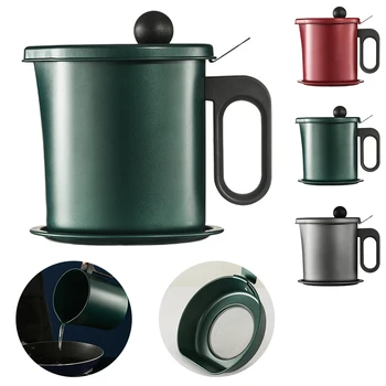 

Storage Oil Strainer Grease Pot Aluminum Oil Storage Can Container With Fine Mesh Filter Dust Lid Anti Slip Plate Kitchen