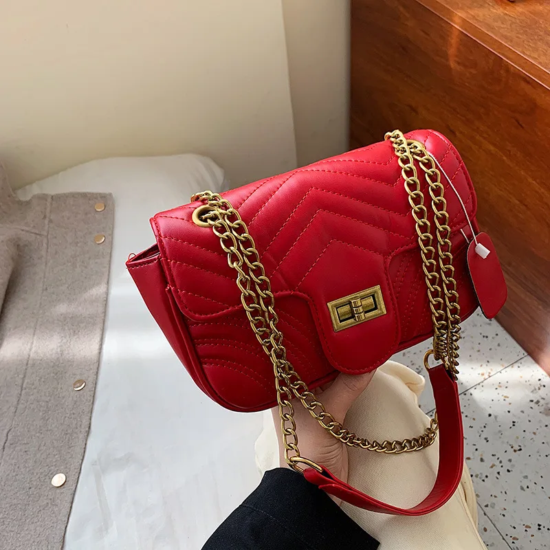 

Car Suture WOMEN'S Bag 2019 New Style Hand Retro Square Sling Bag (Large Small) Chain Shoulder Bag