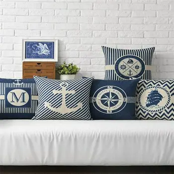 

Compass Printed Cushion Cover Anchor Pattern Marine Ship Throw Pillow Decorative