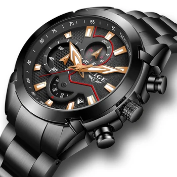 

LIGE Stainless Steel Mens Watches Luxury Big Dial Waterproof Chronograph Watch Men Business Quartz Clock male Relogio Masculino