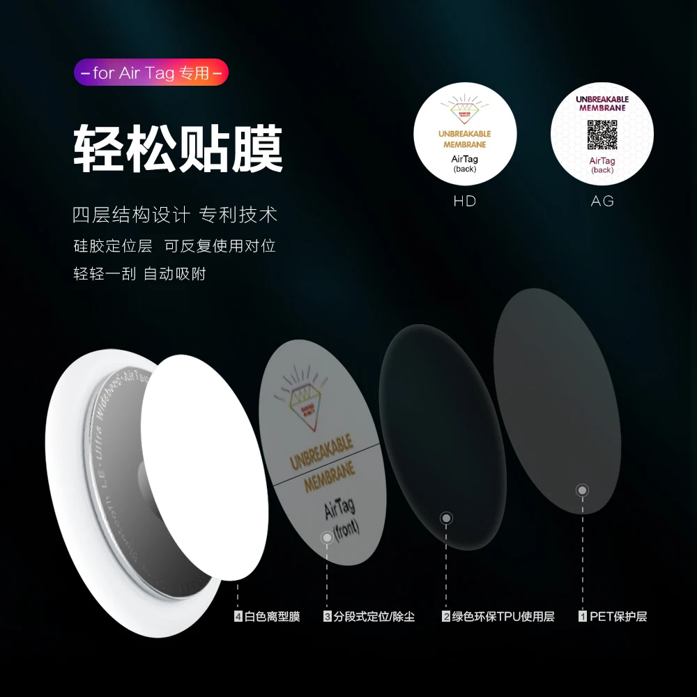 100sets Front&Back Hydrogel film screen protector For apple airtag 3D Soft hydrogel Film Full Cover Screen Protector