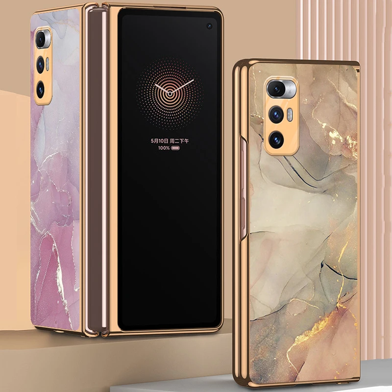 

Mix Fold Funda Case for Xiaomi Mix Fold Gradient Rainbow Marble Coque Electroplating Tempered Glass Protective Phone Case Cover