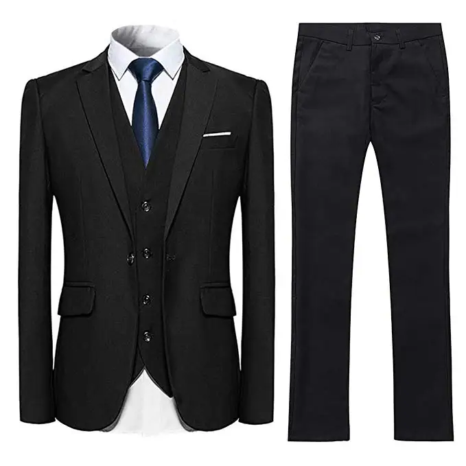 Мужской костюм из 3 предметов, приталенный, на одной пуговице, для жениха, темно-синий, с отворотом, для свадьбы, торжественный костюм(пиджак+ брюки+ жилет - Цвет: black