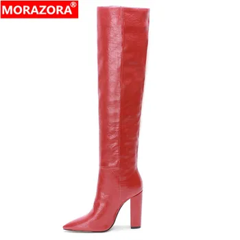 

MORAZORA 2020 hot fashion knee high boots women 11cm high heels autumn winter boots female dress party shoes big size 44
