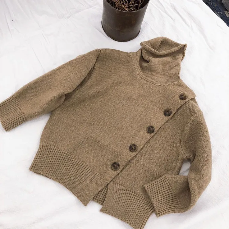Осенне-зимний пуловер с высоким воротником свитер для девочек модный базовый свитер для маленьких девочек детский зимний свитер для девочек#8149 - Цвет: Хаки
