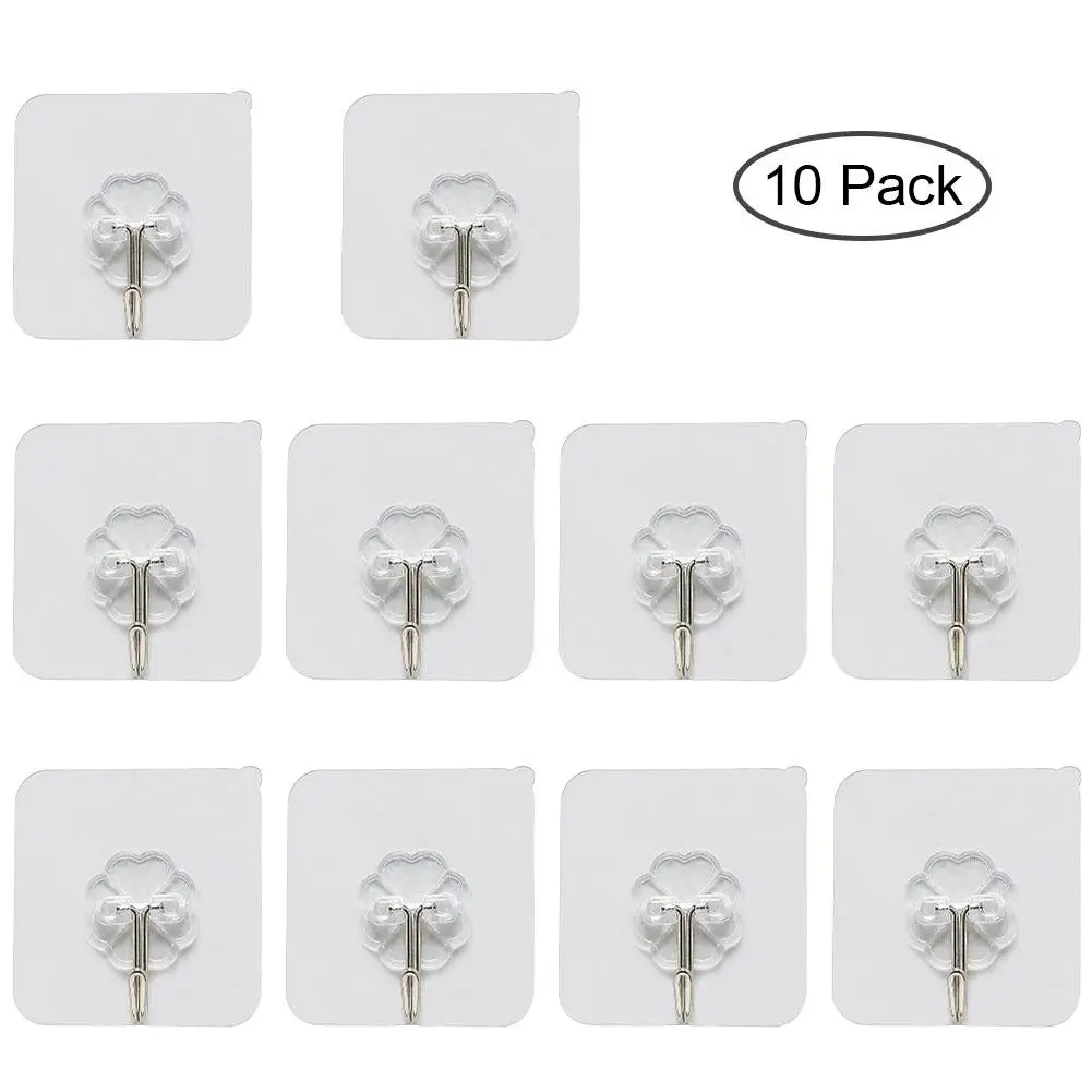 

10pcs Waterproof Transparent Viscose Hook Household Kitchen Bathroom Reusable Adhesive Hook Without Mark