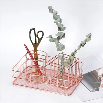 

2Pcs Rose Gold Wire Net Pencil / Pen Cup Square/Round Iron Mesh Pen / Pencil Cup Stationery Organizer Desk Sorter for Office Hom