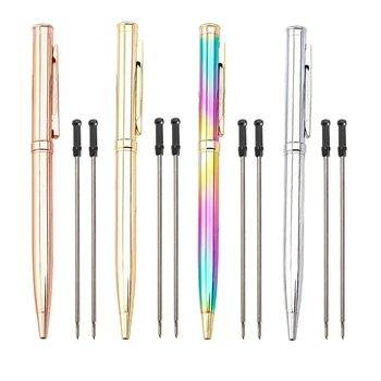 

Metal Ballpoint Pen Office Supplier, 4Pcs Rose Gold Rotating Ballpoint Pens with 8Pcs Black Ink, Gift for Women Men