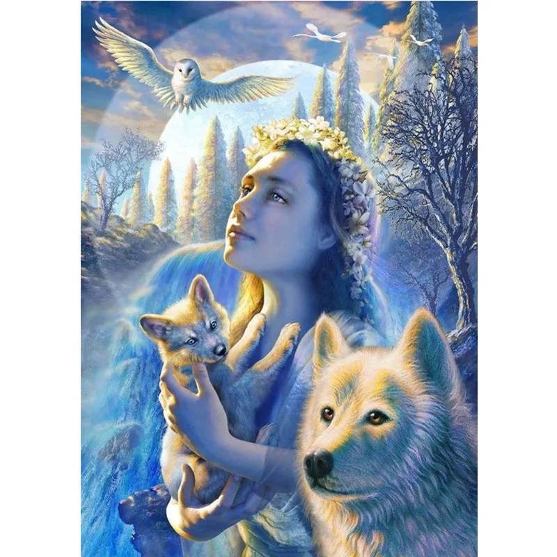 

Shirliben Diamond Painting Winter Angel&Wolf Diamond Mosaic Free Shipping Rhinestone Cartoon Painting Home Office Decor C1221