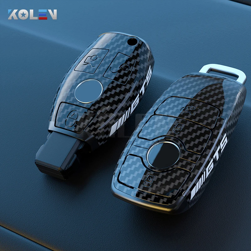 Silver Lcyam Tpu Key Fob Case Cover Carbon Fiber Pattern Fits for 3 4 Button Mercedes Benz C E M S CLS CLK GLK GLC G Class CLA GLK350 GLA 250 C300 AMG 2019 GLC 300