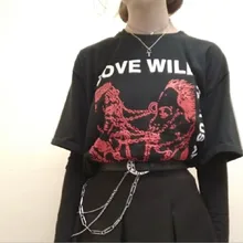 HAHAYULE-JBH Love Will Tear Us Apart Graphic Tee Unisex Tumblr Fashion Grunge Black Tee Hipsters Punk Style Top