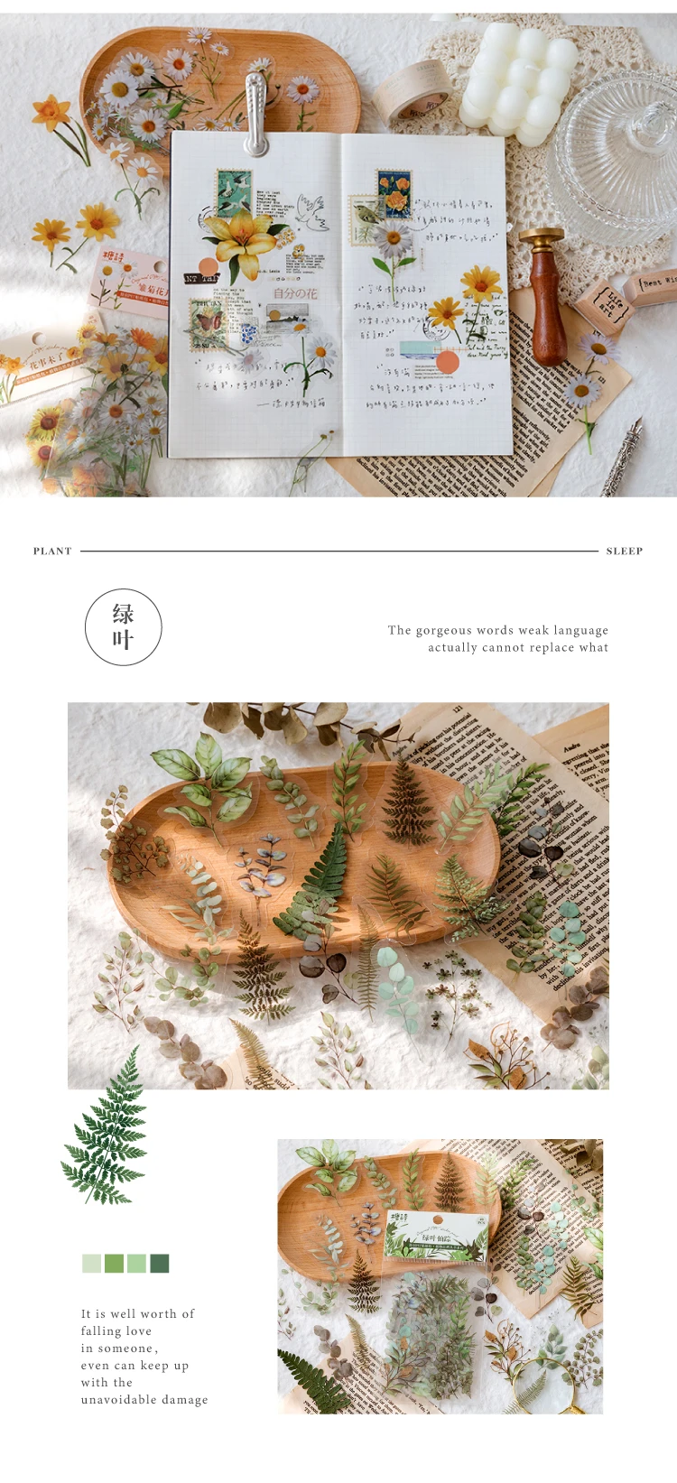 Mr.paper 40Pcs/Bag Plant Flower Series Decorative Diary Sticker Scrapbook Planner Decorative Stationery Sticker