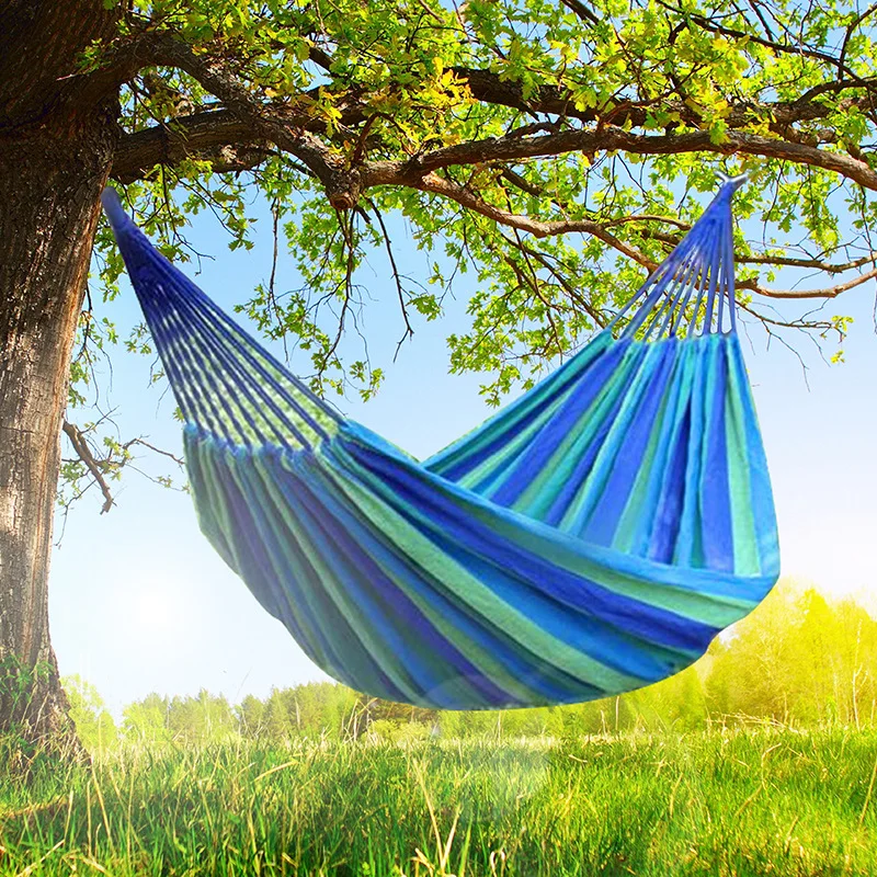 

Camping Hammock Colorful Strip Canvas Double Hamak Rede De Dormir Hamac Swing Chair Bed Outdoor Hamaca Garden Furniture Muebles