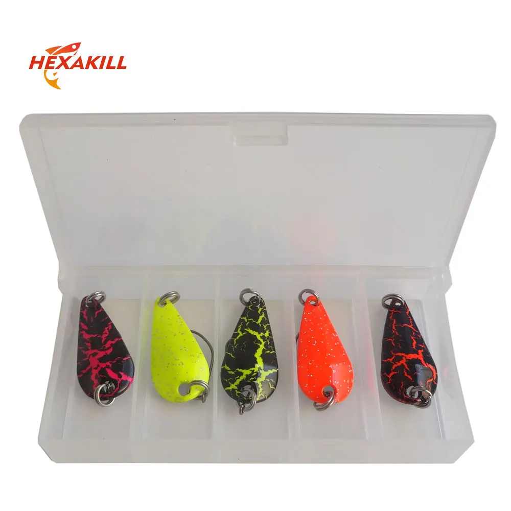 Hexakill Transparent PVC Box Metal bait set Spoons Trout Lures Kit Wobbler  Spoon micro metal lures area trout fishing ultralight