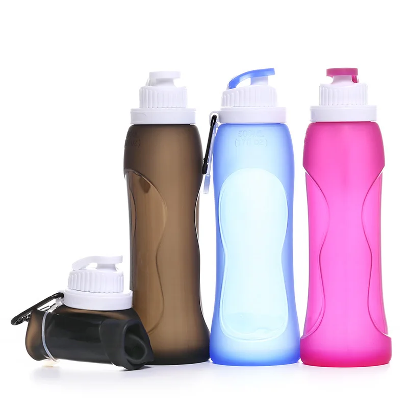 

500ML Collapsible Silicone Water Bottle Silicone Folding Kettle Outdoor Sport Water Bottle Camping Travel Running Bottle