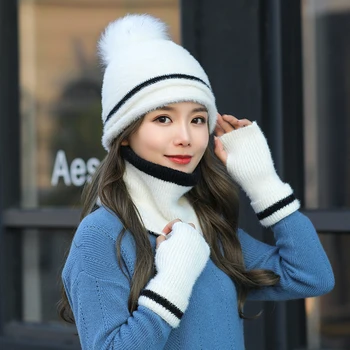 

HT2674 Thick Warm Winter Scarf Hat Glove Sets Winter Accessories Women Knitted Hat and Scarf Sets for Women Ladies Winter Sets