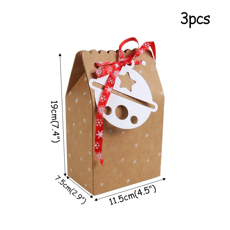 3pcs Paper Boxes 3 шт крафт-бумажные пакеты конфеты бар сладкие конфеты печенья упаковочная коробка с белой лентой тег год Рождественский подарок - Цвет: 3pcs Paper Boxes