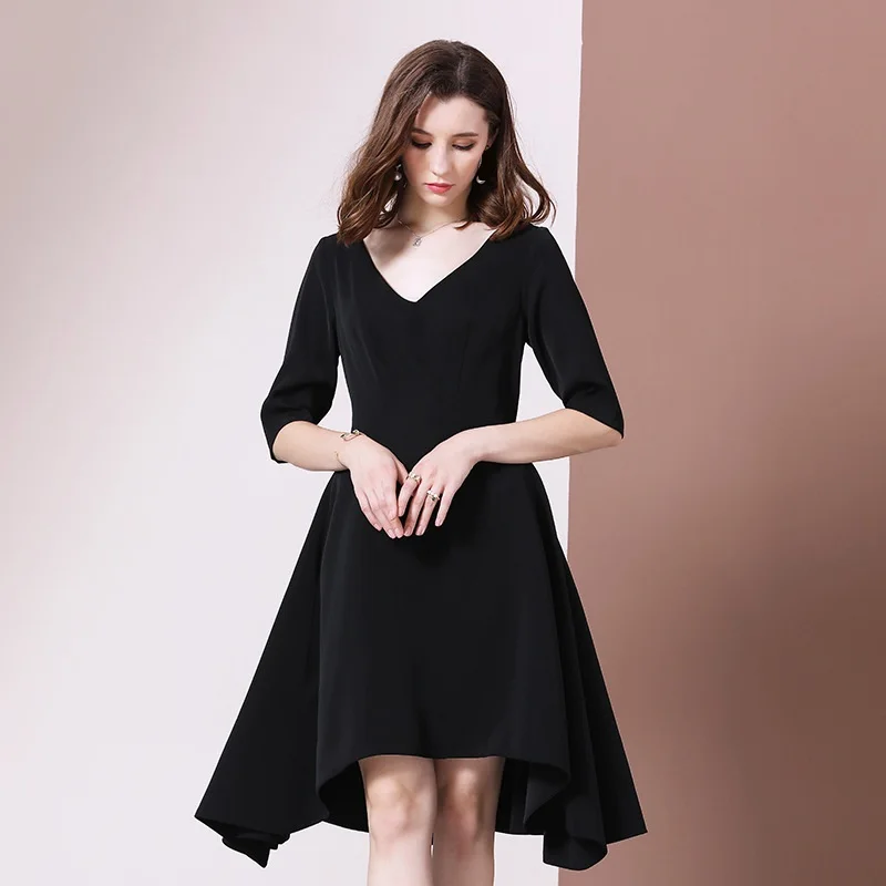 Black Color Dress Женское вечернее платье, Осеннее повседневное вечернее черное платье для вечеринки, женское платье, высококачественное тонкое платье, Новое поступление - Color: Black Color Dress