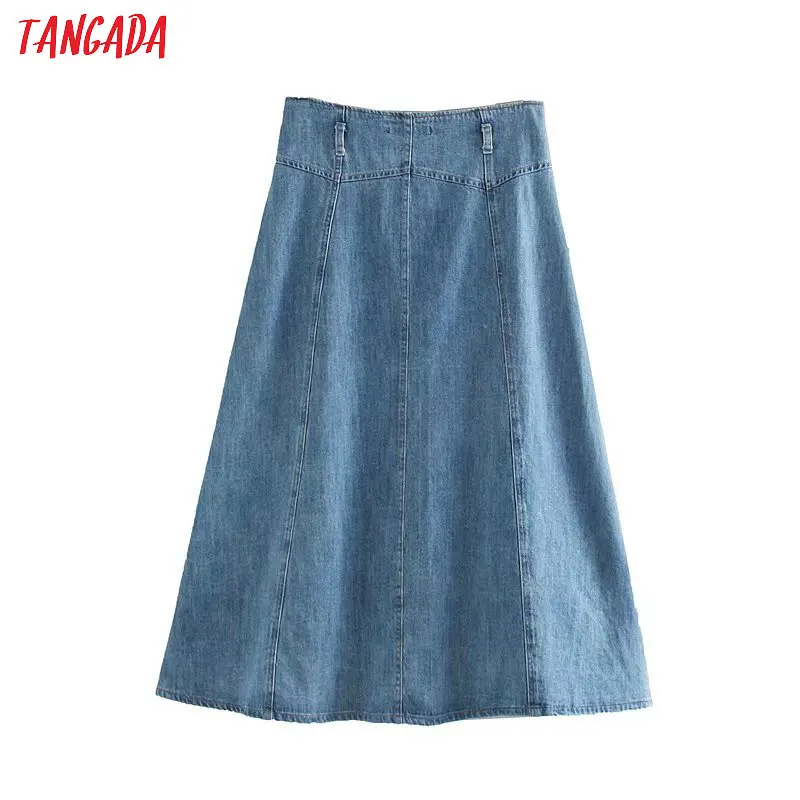 Tangada, женские джинсовые длинные юбки, корейская мода, пуговицы, Женская юбка макси, высокая талия, винтажные юбки, женские 4M63