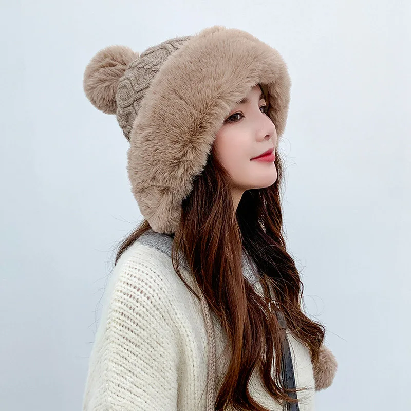 

Women Earcuff Hats for Girls Winter Solid Color Warm Earmuffs Ladies Thicken Ear-flapped Hat Female Faux Fur Bomber Hats Fashion